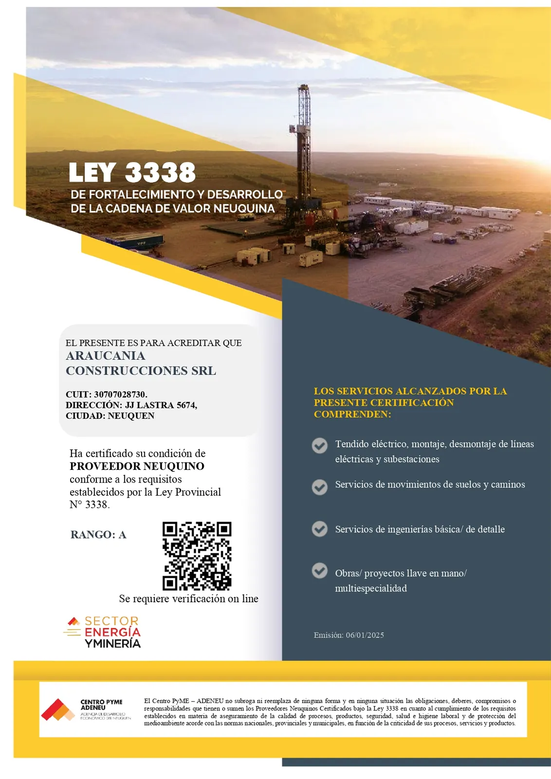 Certificado Proveedor Neuquino