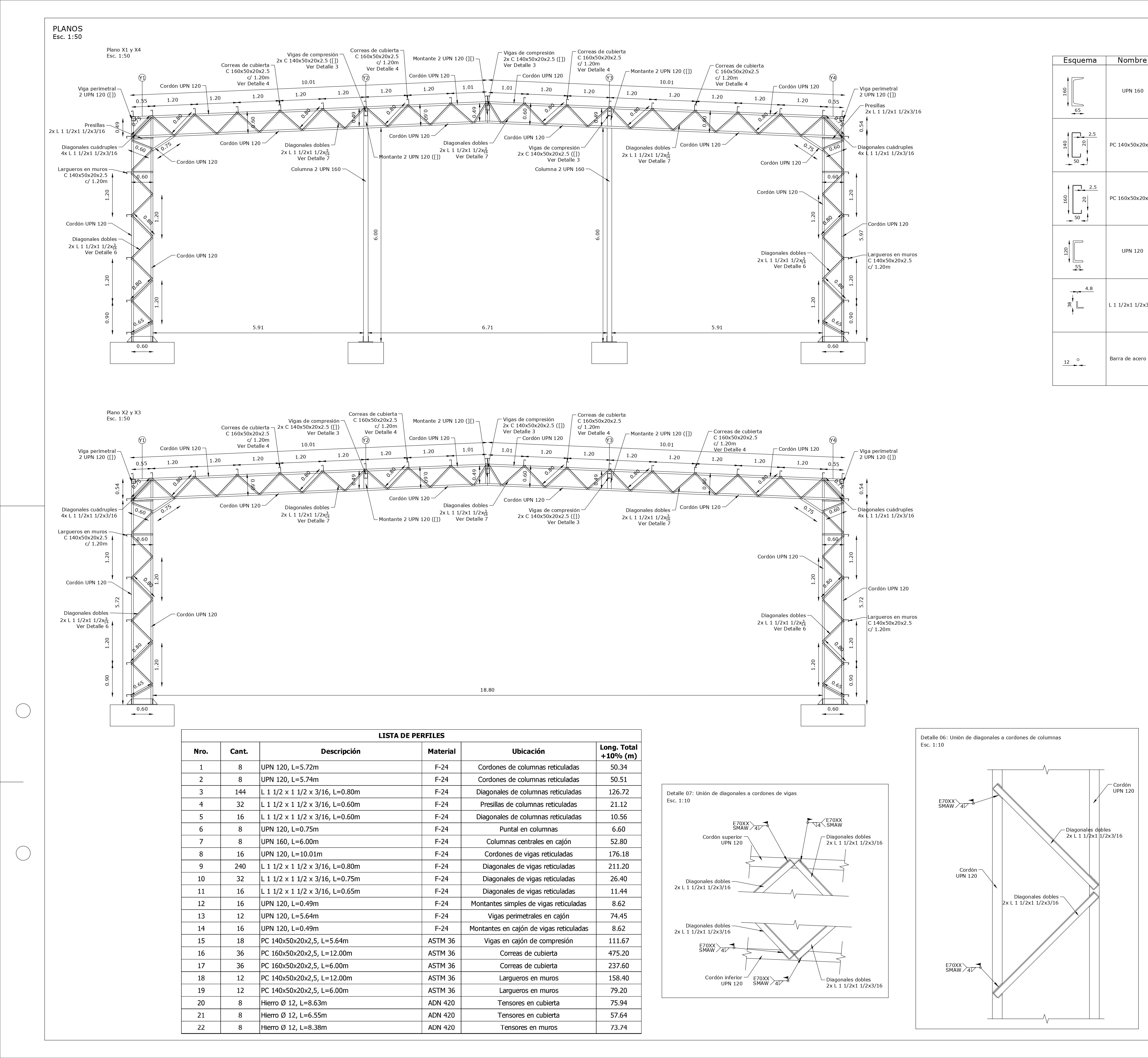 Planos estructurales con detalles técnicos