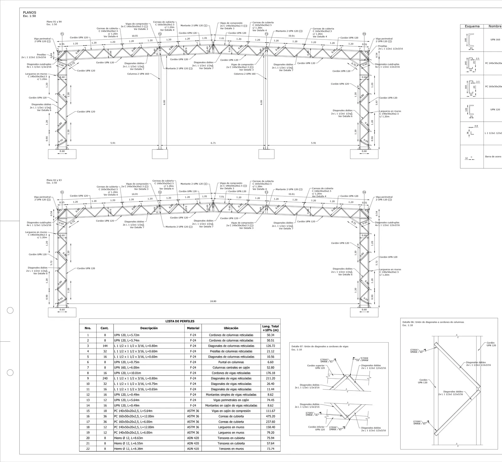 Planos estructurales con detalles técnicos